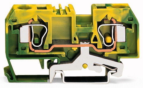 284-907 Клемма WAGО/ВАГО проходная 2-провод. 10мм2 с заземл., желто-зеленая